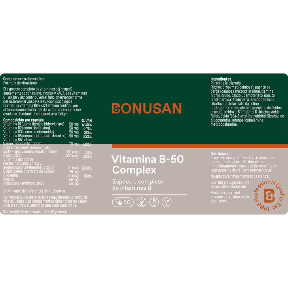 Vitamina B-50 Complex 60 cáps. de Bonusan_Etiqueta