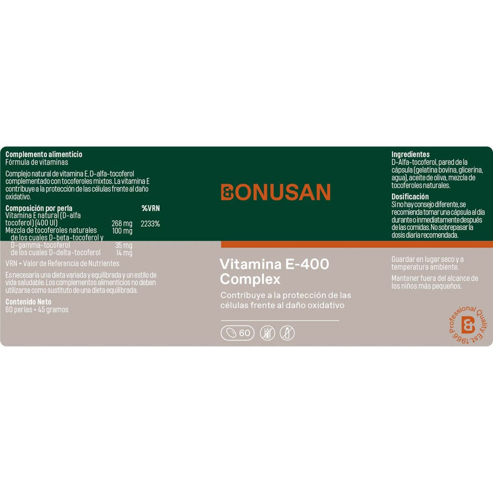 Vitamina E-400 Complex 60 perlas de Bonusan