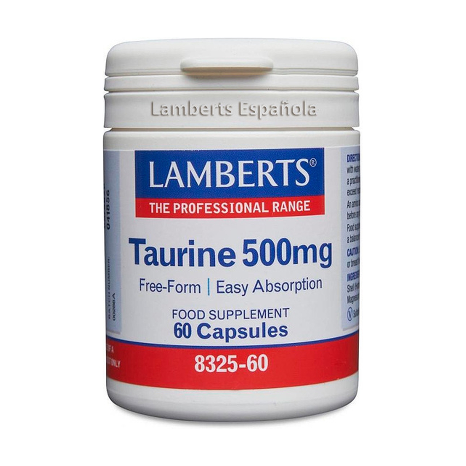 Taurina 500 mg. Forma libre. Aminoácido no esencial