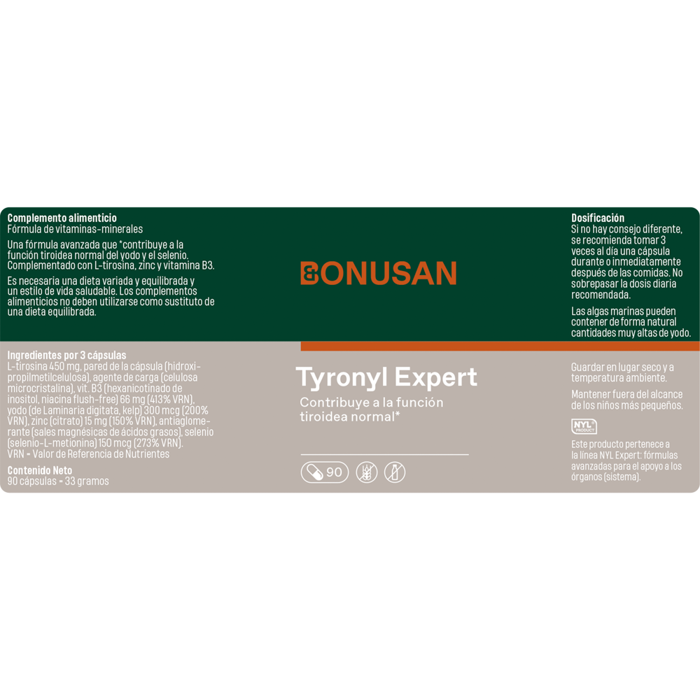 etiqueta Tyronyl 90 caps. de Bonusan
