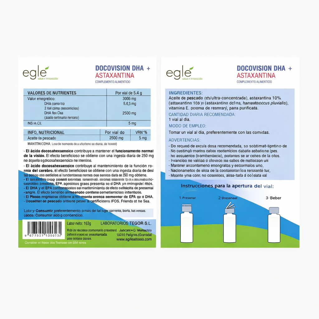 Docovision dha + antaxantina 30 viales de egle etiqueta